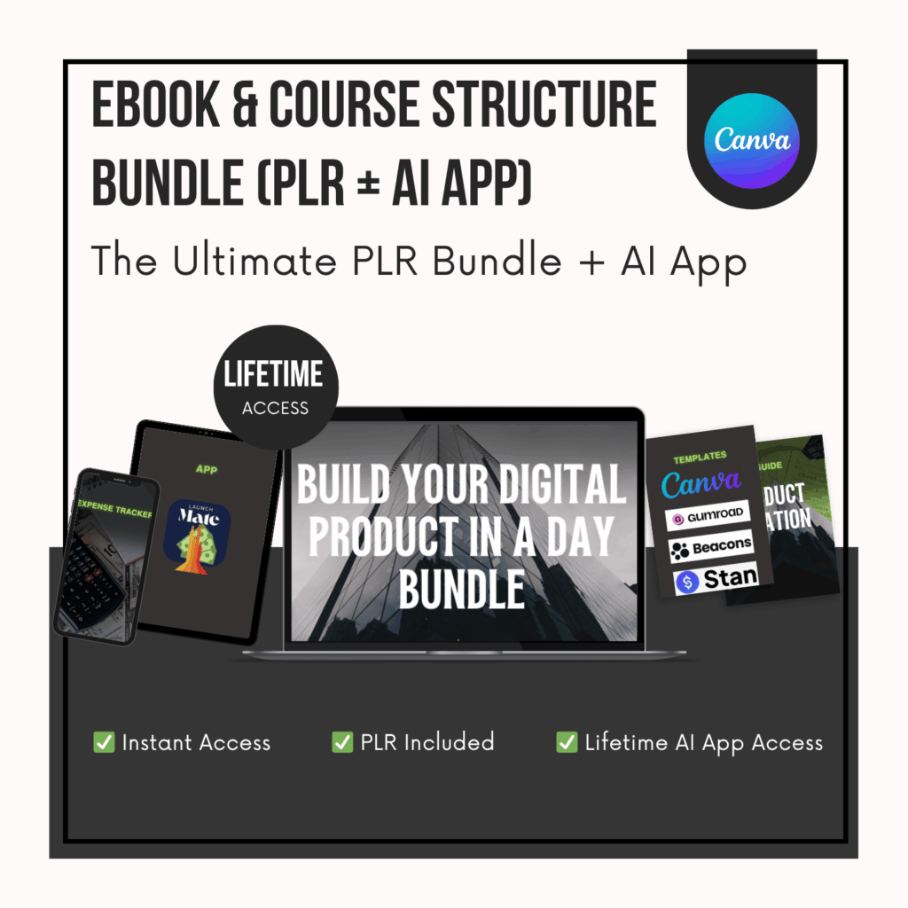 Build Your Digital Product in a Day | Ebook & Course Structure Bundle (AI + PLR Templates)